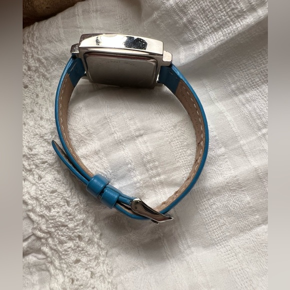 EUC Spanish Numbers Square Watch with Turquoise Leather Wristband RARE - Picture 7 of 7